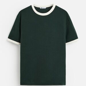 Men’s Zara Dark Green & White Rib TShirt